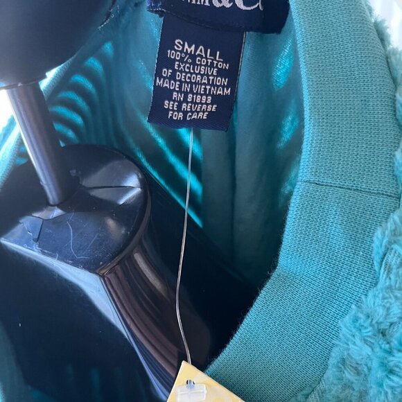 Denim & Co. Sweatshirt Crew Neckline Wide Wale Ribbed Trim Woven Chenille Teal S - Picture 4 of 9